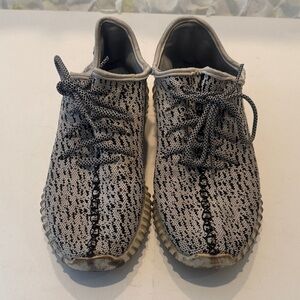 Yeezy Black and Cream Knit Sneakers